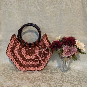 Elegant Boho Brown and Pink Handbag